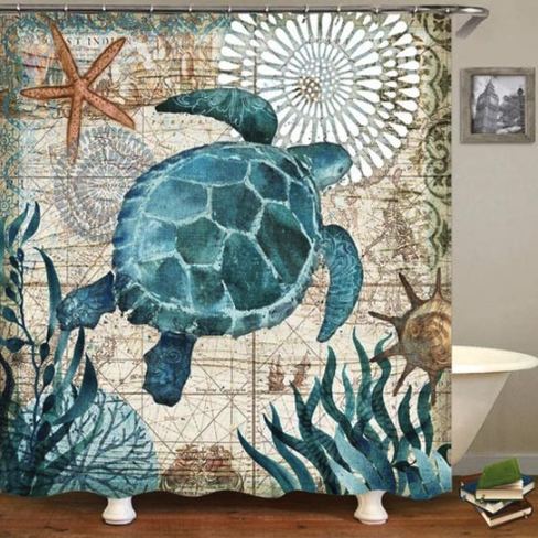 ATTREZZO® Duschvorhang Schildkröte – 180 x 180 cm
