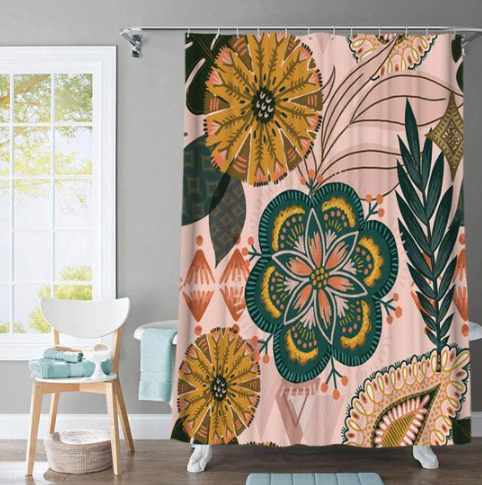 ATTREZZO® Douchegordijn Bloemen - 180x180 cm