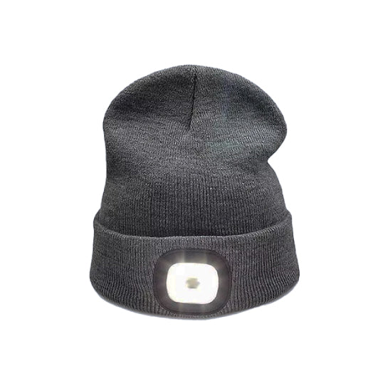 ATTREZZO® Muts met licht - Led Verlichting in het donker - Met Batterij - Unisex - One size - Voor Volwassenen - Grijs