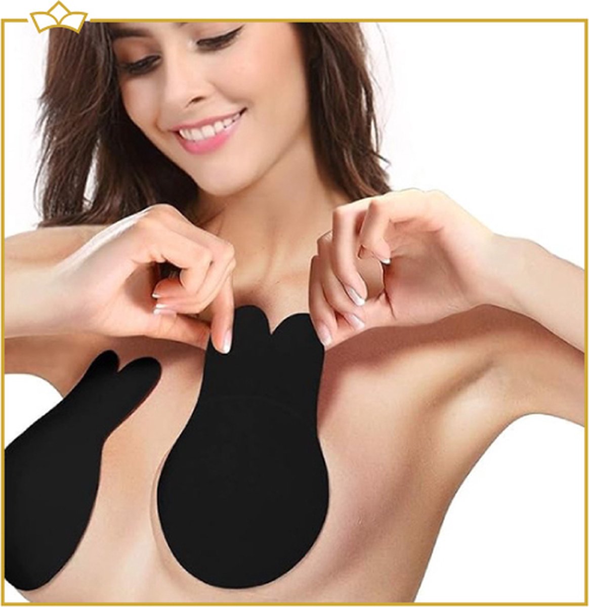 ATTREZZO® Premium Plak BH Push UP - Zelfklevende BH - Cup D - Zwart - Strapless BH