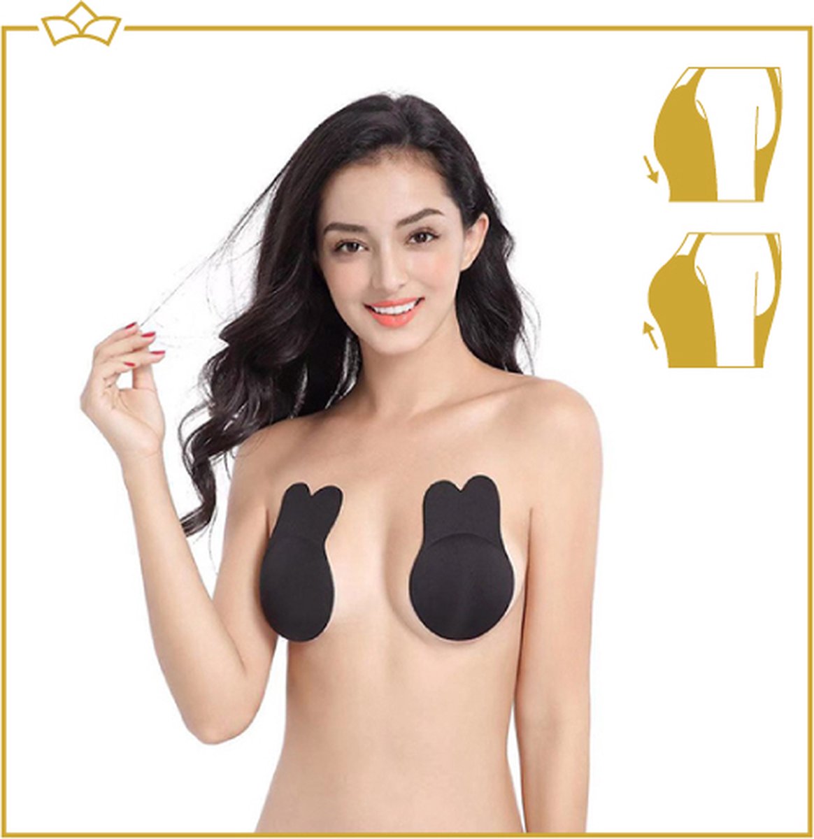 ATTREZZO® Premium Plak BH Push UP - Zelfklevende BH - Cup D - Zwart - Strapless BH