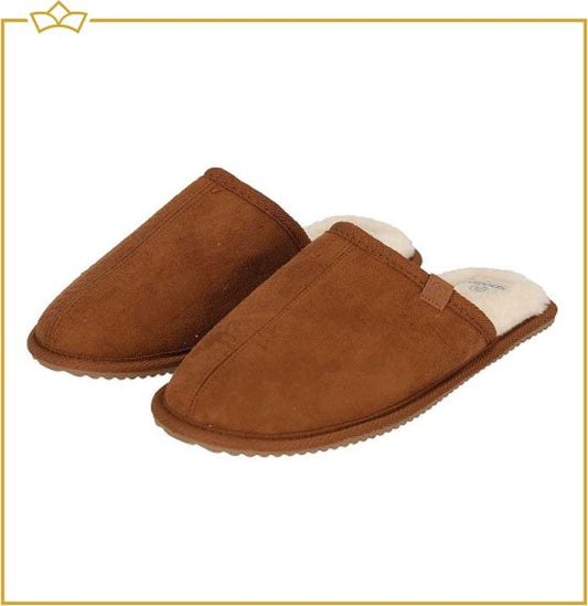 ATTREZZO® Sloffen voor hem en haar - Cognac - maat 45-46 - pantoffels - Altijd warme voeten!