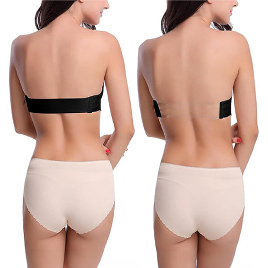 ATTREZZO® Strapless Push up BH -  Variabel 70C tot 80C - Open rug - Zwart