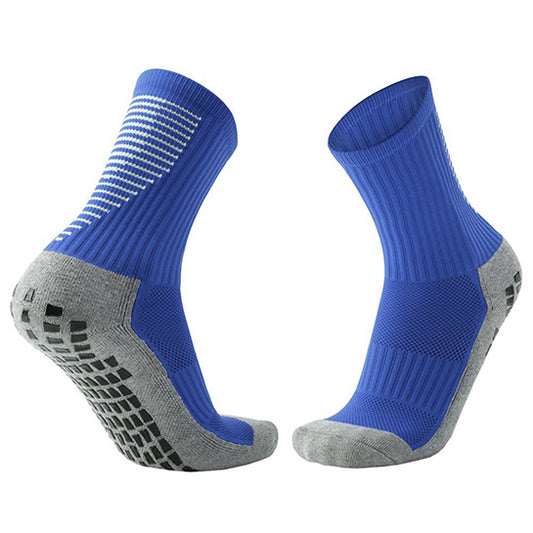 ATTREZZO® Premium-Sportsocken mit extra Grip – Blau/Grau – Größe 38–45 – Extra Komfort – Anti-Blasen – Fußball