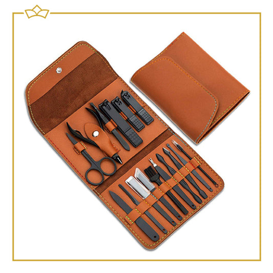 ATTREZZO® Maniküre-Set – 16-teilig – Schönes Etui – Für unterwegs oder zu Hause – Braun
