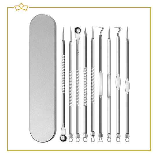 ATTREZZO® 9-delige set Mee eter verwijderen in luxe metalen etui - Puistjes verwijderen - Acne - Blackhead remover