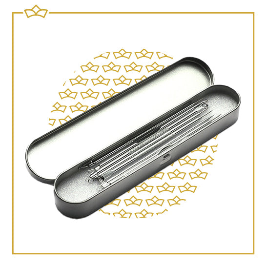 ATTREZZO® 9-delige set Mee eter verwijderen in luxe metalen etui - Puistjes verwijderen - Acne - Blackhead remover