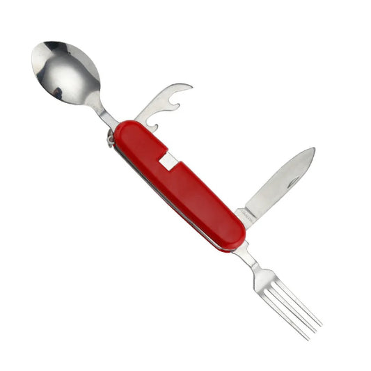 ATTREZZO® Multifunktionales Reisebesteck – Besteck – Löffel – Gabel – Messer – Öffner – Reiseset – Campingbesteck – Besteckset für unterwegs!
