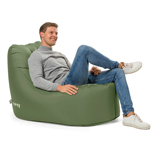 Mr. E-zy Chair - Army Green - Zelf opblaasbaar - Zitzak - Inclusief krachtige Powerbank & Draagzak