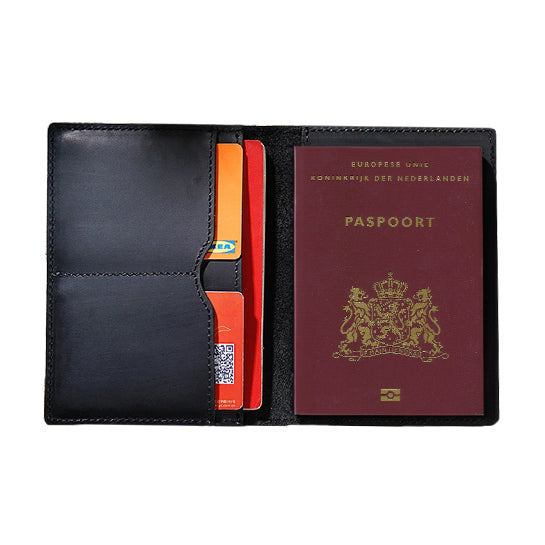 ATTREZZO® 100% Lederen Paspoort hoesje - Zwart - Paspoorthouder - Reisdocumenthouder - Travel wallet